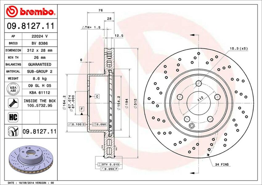 Mercedes Brembo Disc Brake Rotor - Front (312mm) 220421091264